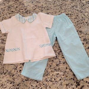 Alice Kathleen Pants And Shirt Set, Size 3, White And Turquoise